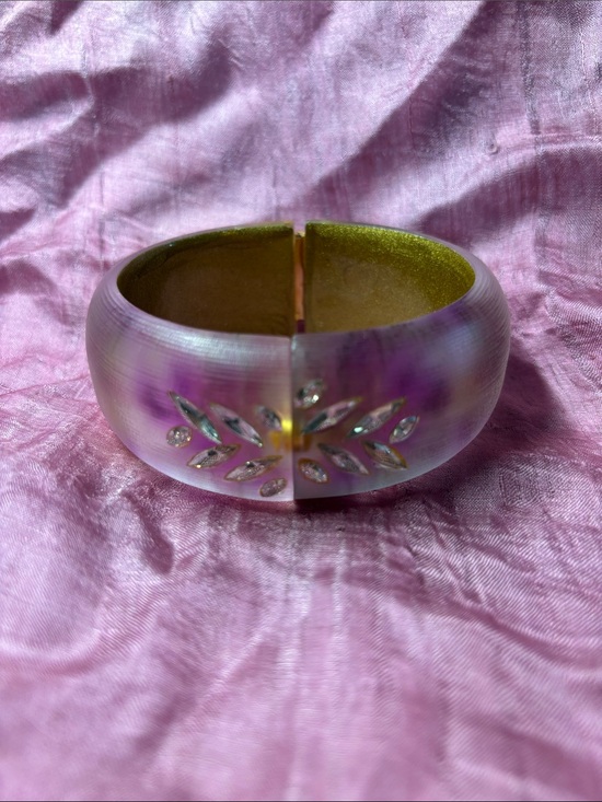 Alexis Bittar Jewelry - Alexis Bittar Purple and Gold Resin Cuff Bracelet with Leaf Motif